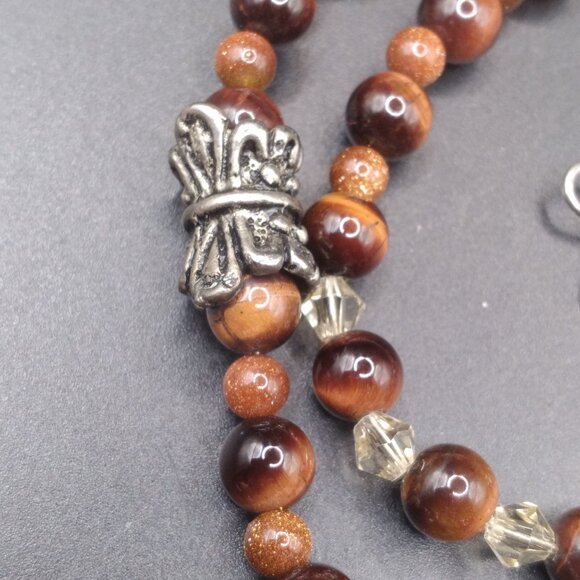 Sterling Silver 22'' Necklace with Goldstone Beads & Jasper Stone Pendant - Picture 5 of 7